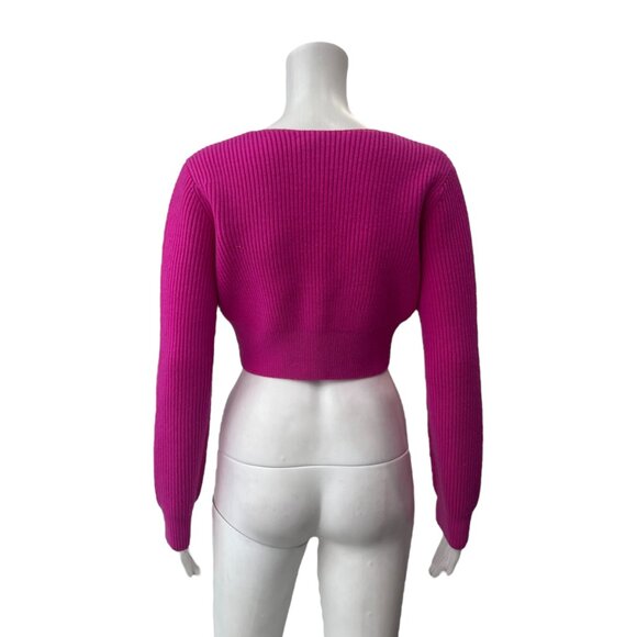 Alexander Wang Neon Pink Knit Ribbed Cropped Wool Cardigan Sweater Small - Picture 5 of 8